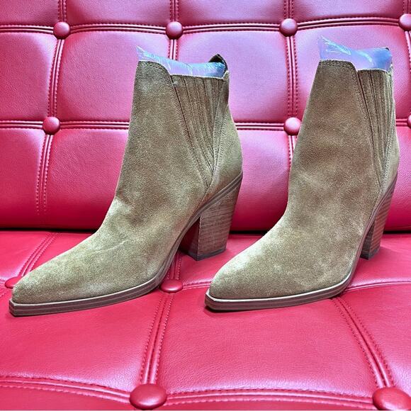 Marc Fisher Gadri Larice Tan Suede Leather Block Heeled Bootie Sz: 8M or 9M NWOB - Picture 10 of 14